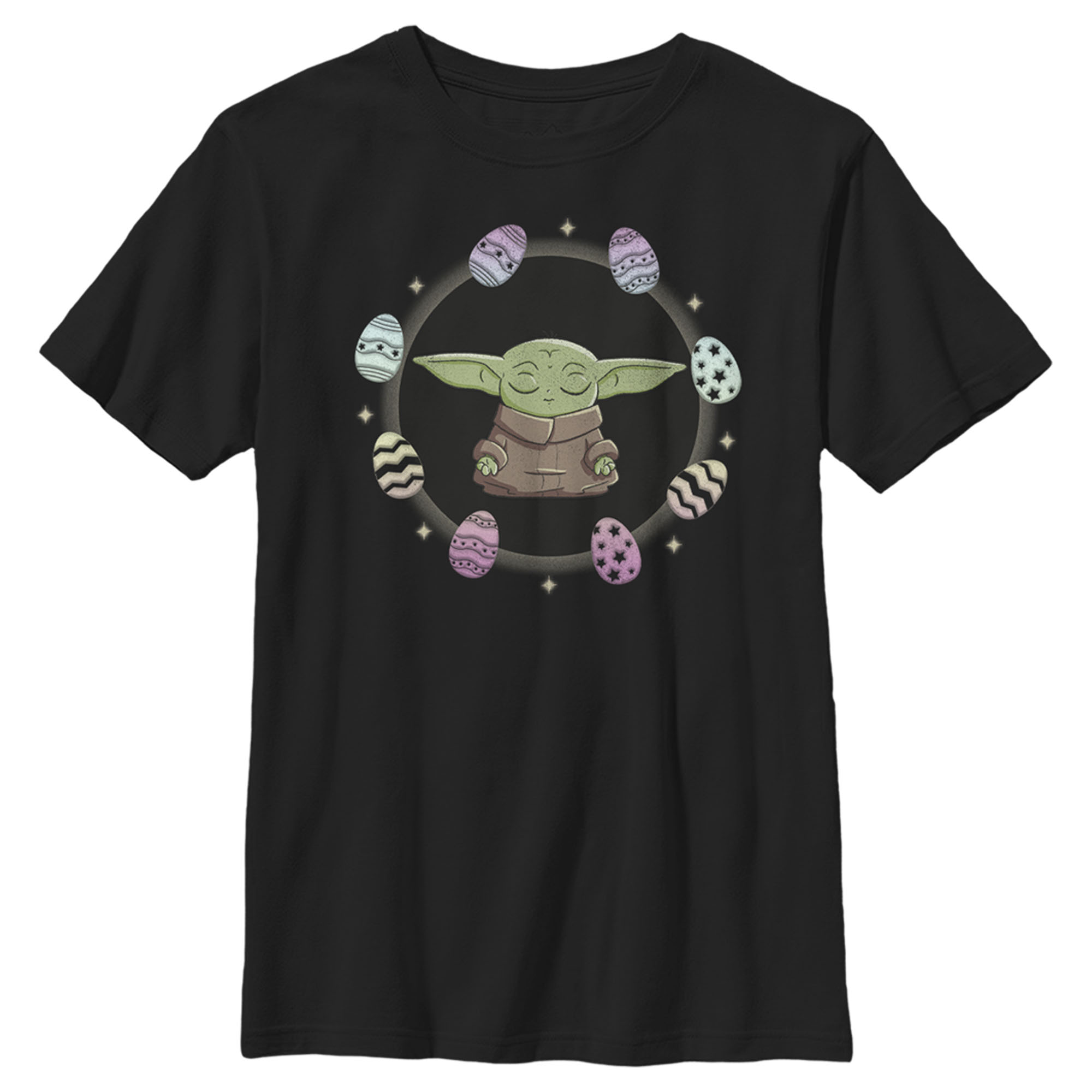 Boy's Star Wars: The Mandalorian Grogu Easter Egging Around Graphic Tee Black Medium